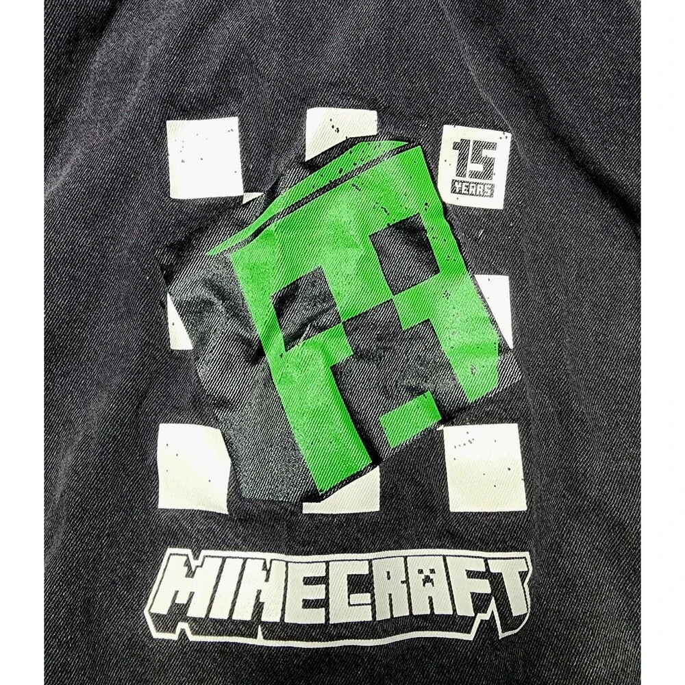 ZARA x Minecraft 15th Anniversary Denim Jacket Charcoal Kids 8-9 Full Zip Gamer